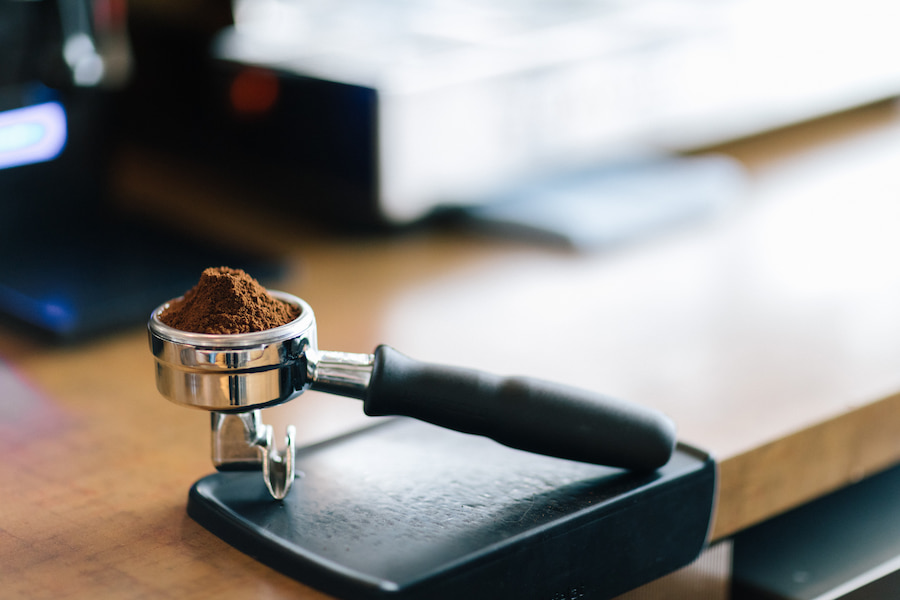 An espresso in a tamper