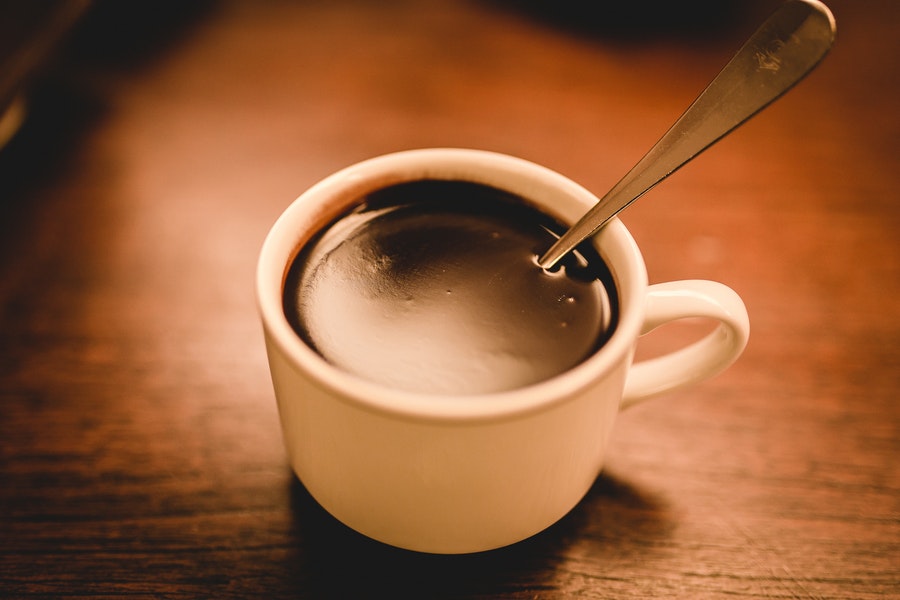 Chocolate flavored coffee in a white ceramic mug
